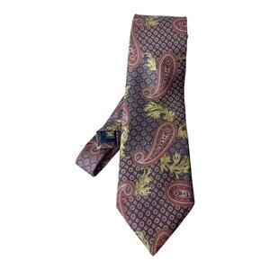 Bill Blass Mens Silk Necktie Paisley Tie Blue Burgundy Gold Neckwear Vintage